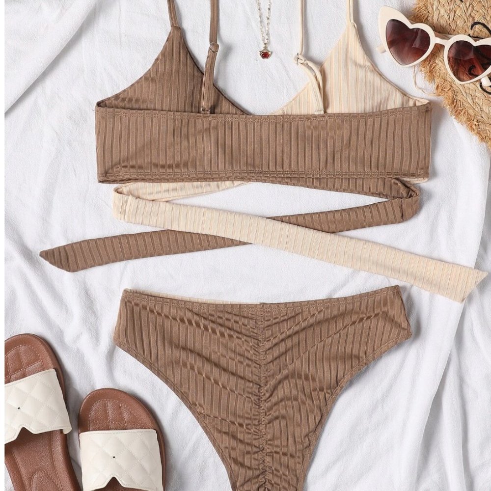 LAST ONE 🔥 Color Block Wrap 2pc Bikini Swimsuit Bathing Suit - Picture 4 of 5